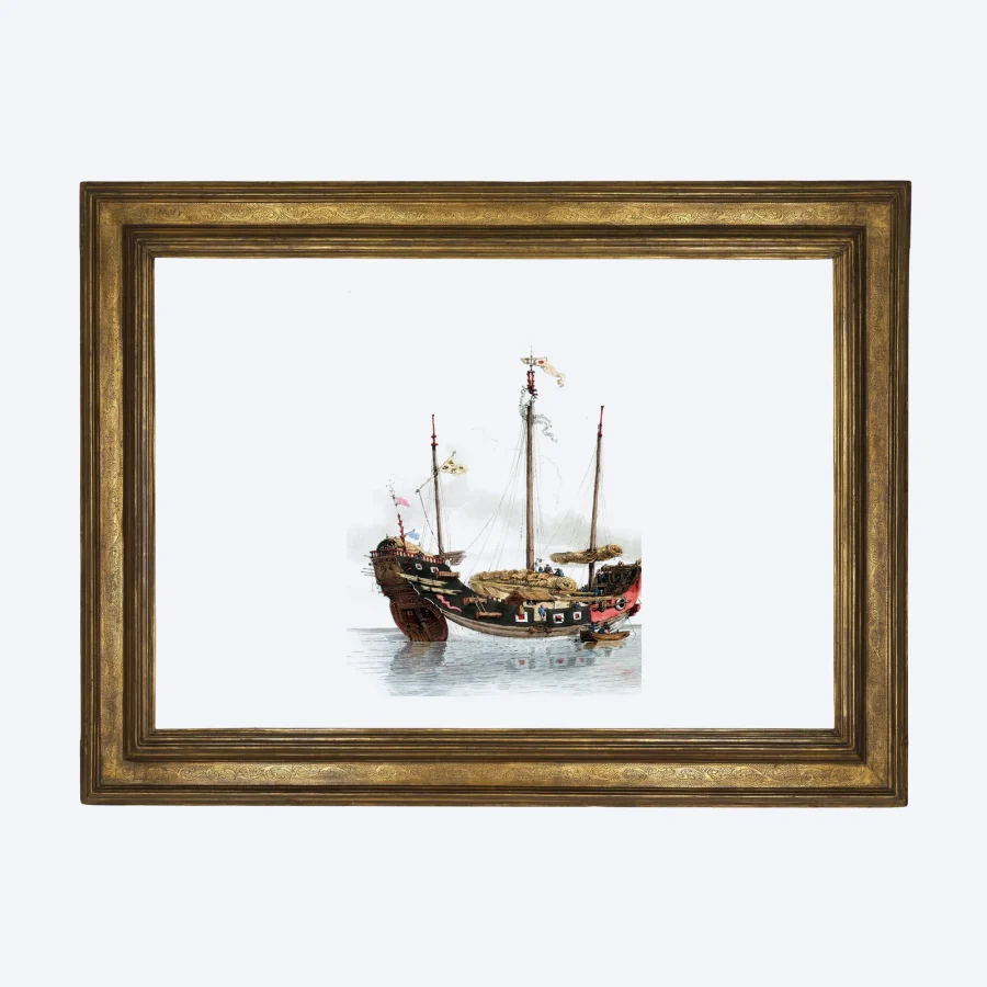 Chinese trading junk on Framed art print A3, coastal, rendered by the store