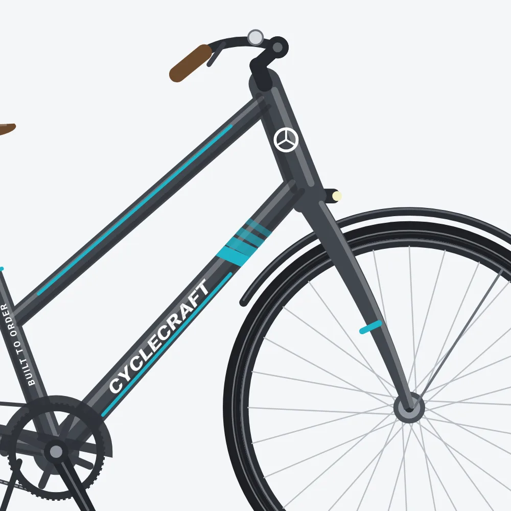 Urban Commuter Bike, close-up of the head tube and down tube