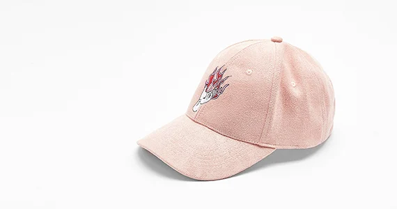 Pink baseball cap with an embroidered hand