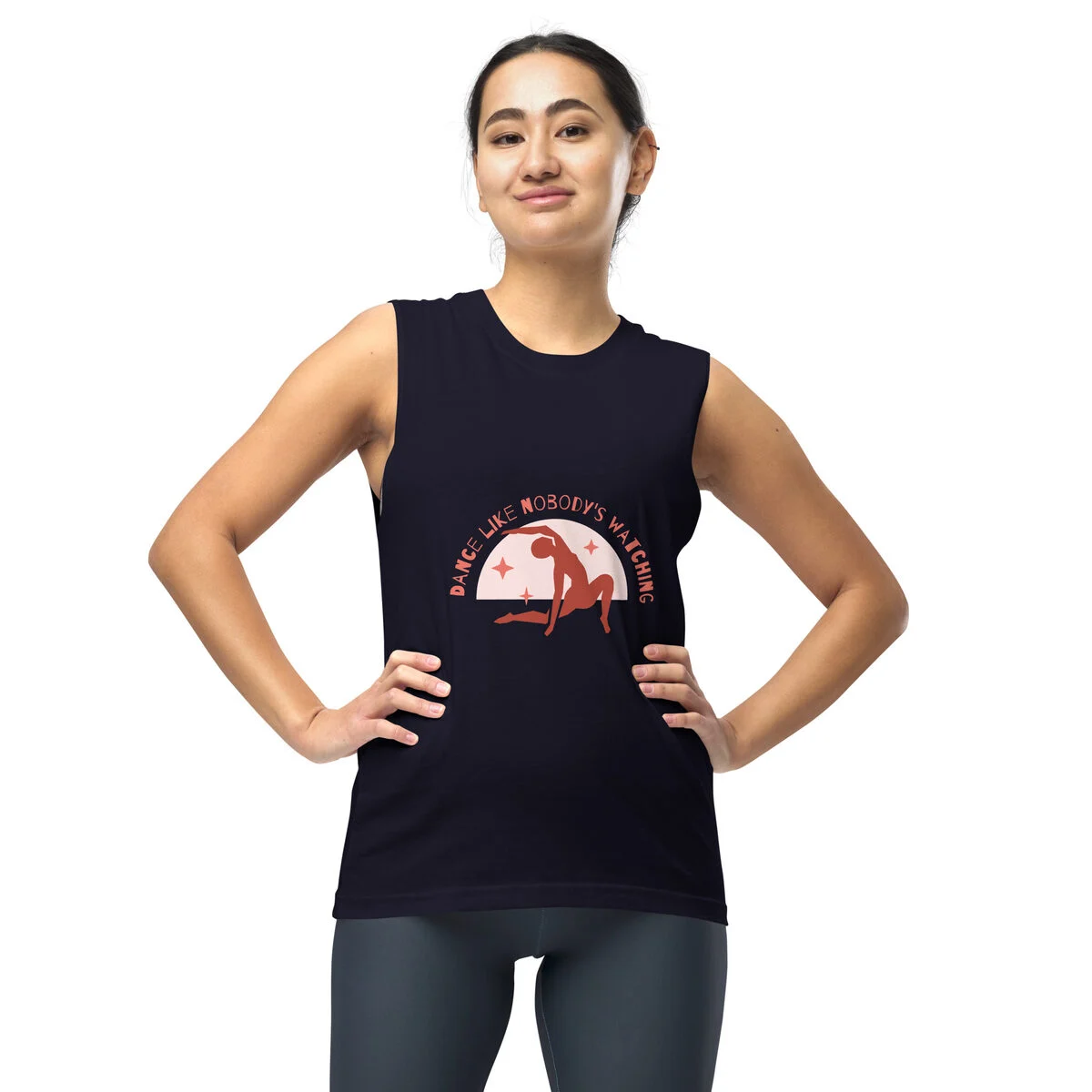 Navy muscle shirt with a round chest print