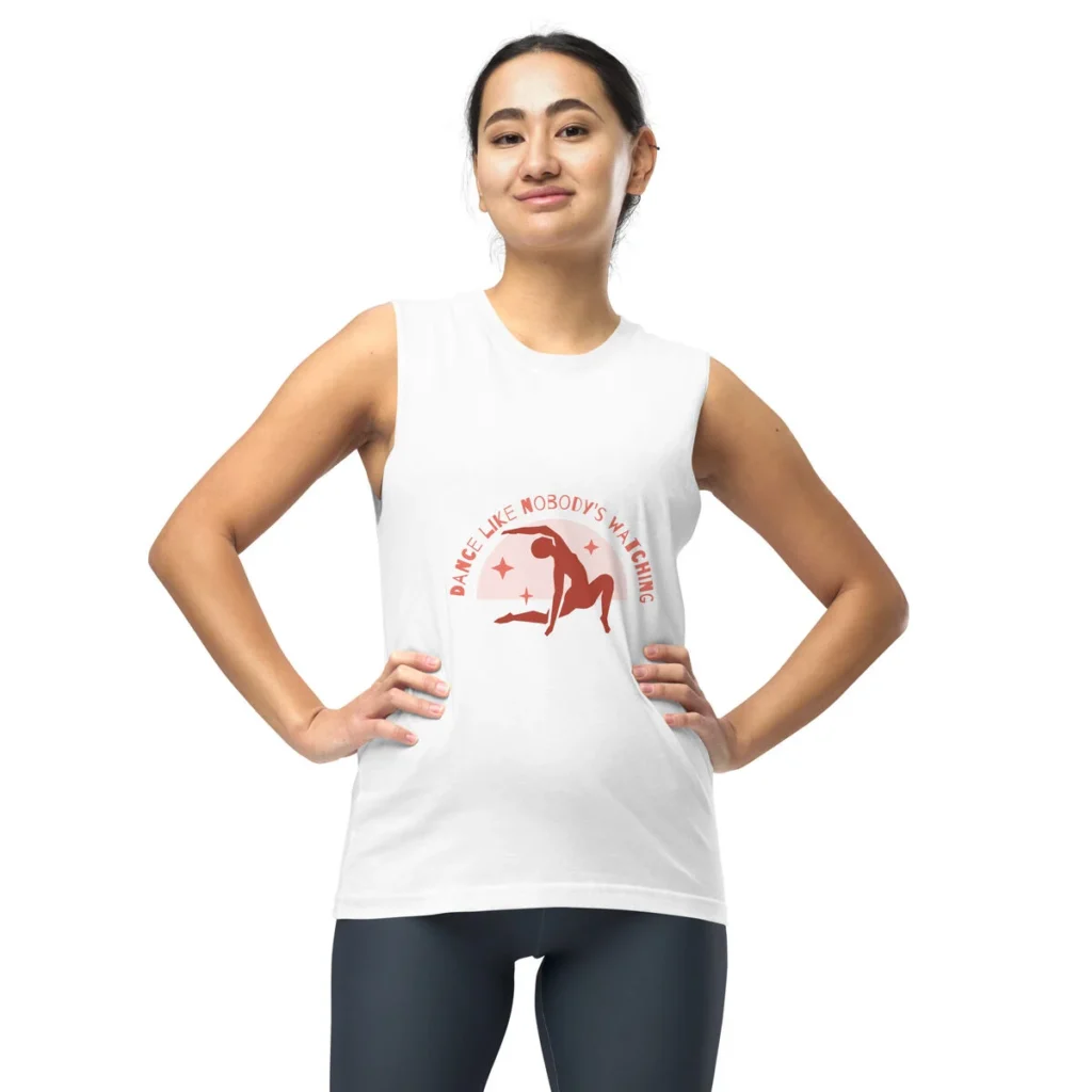 White muscle shirt with a round chest print