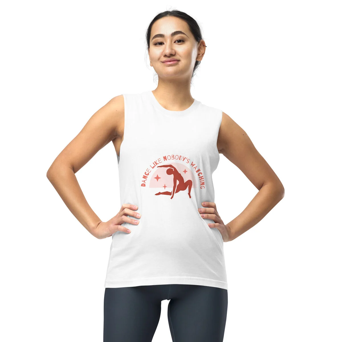 White muscle shirt with a round chest print