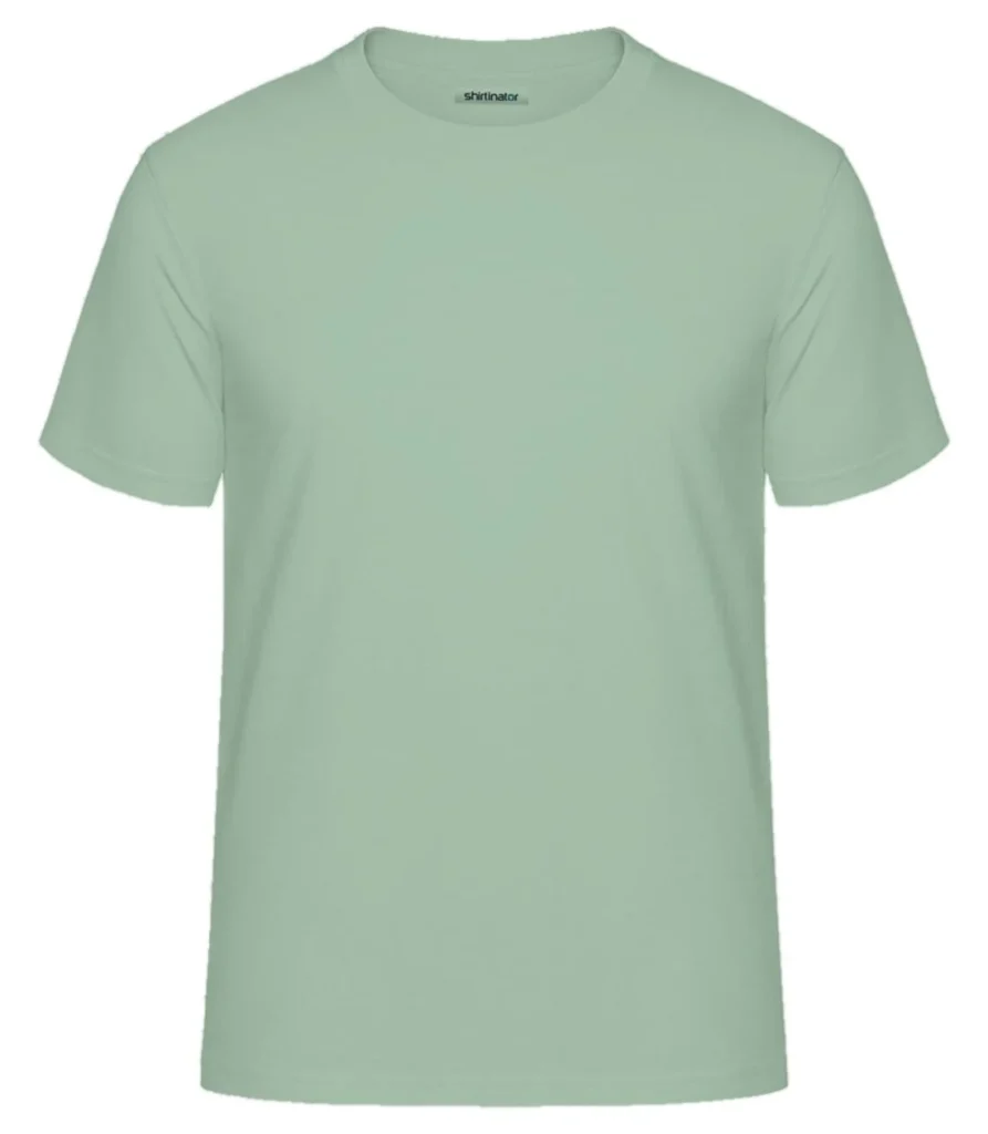 Sage green crew neck tee, front