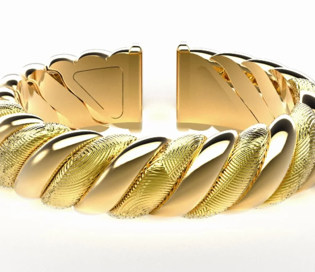 Twisted gold cuff bracelet with an open front