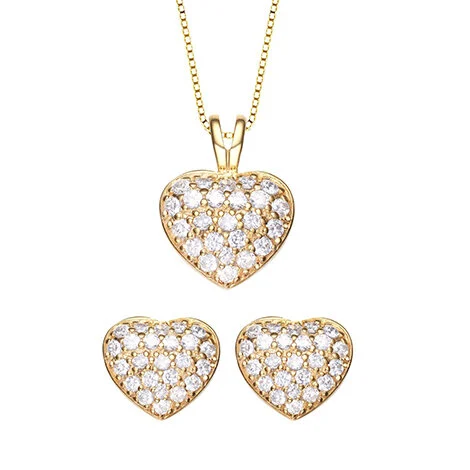 Gold pave heart pendant with matching heart stud earrings