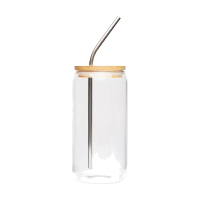 Glass Tumbler with Bamboo Lid and Straw