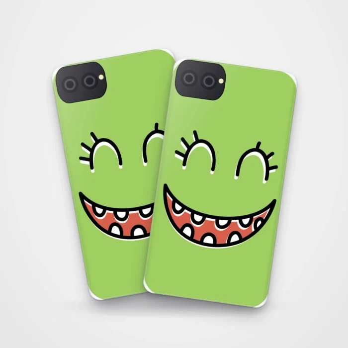 Happy Monster Case on two cases side by side