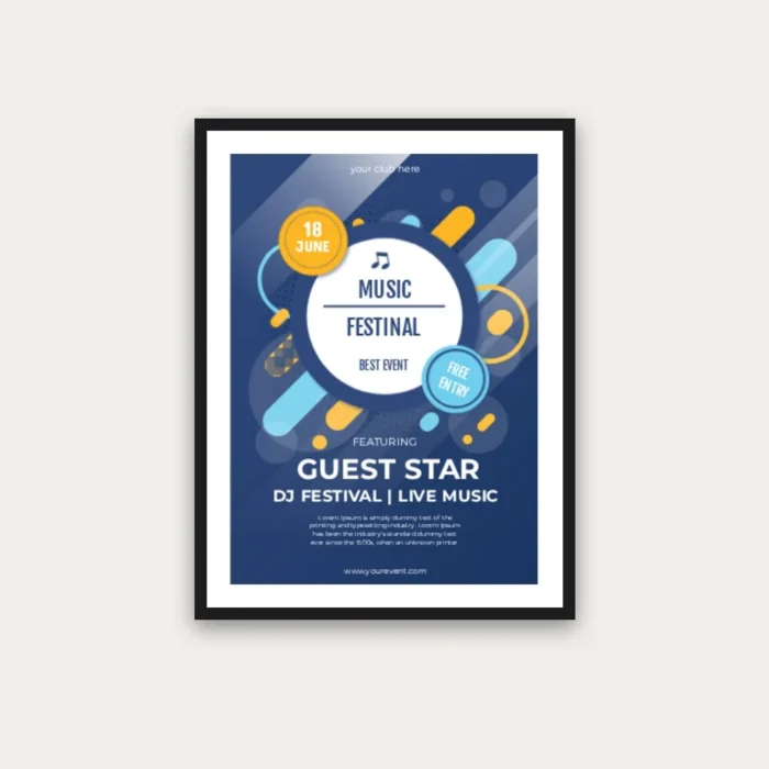 A framed music festival poster made from a ready-made design