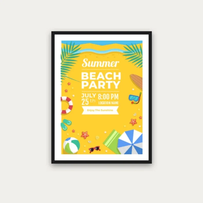 A framed summer beach party poster
