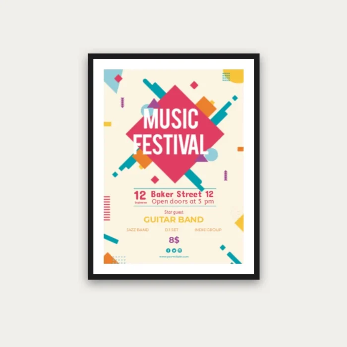 A framed music festival poster with abstract shapes