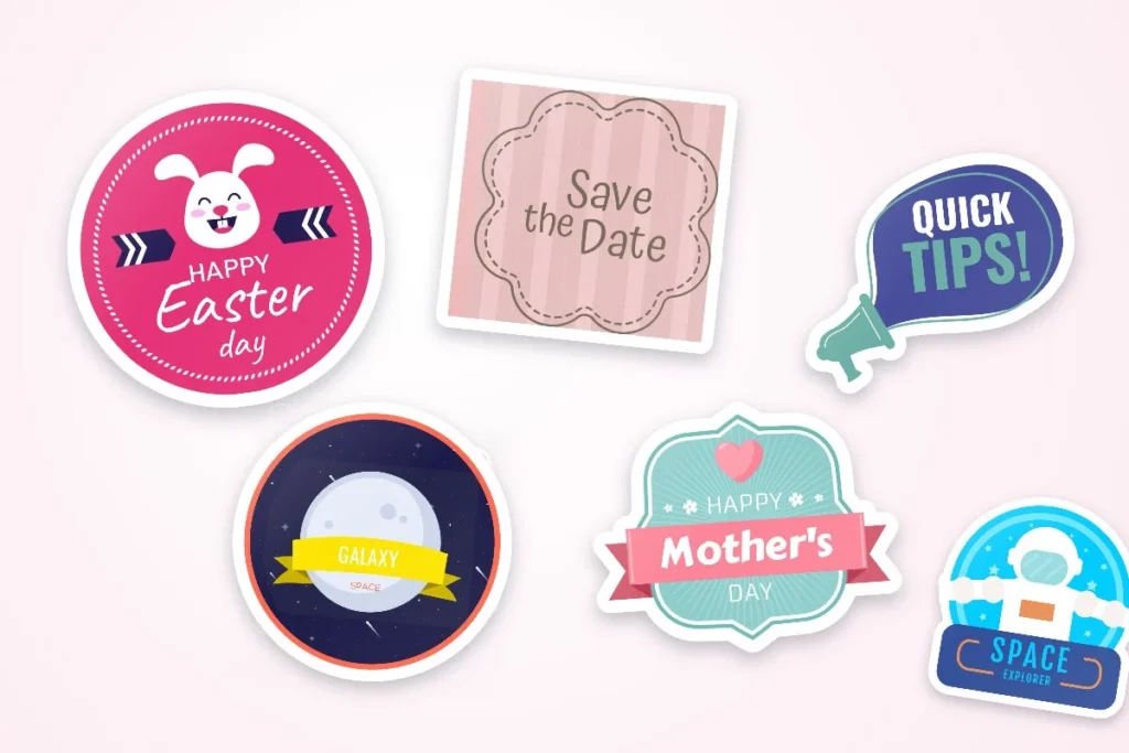 Round and square stickers for holidays and parties