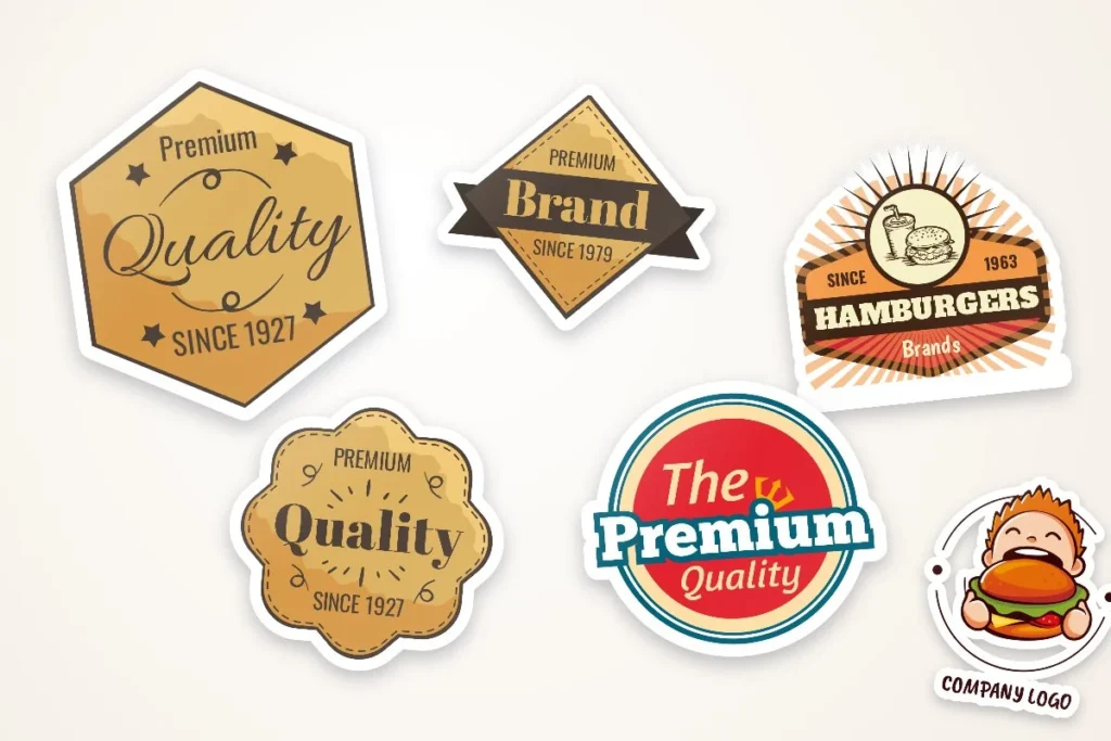 Kraft and colour product labels with badge designs