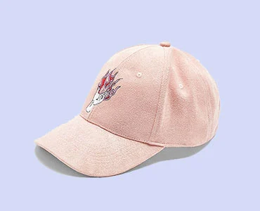 Pink baseball cap with an embroidered hand