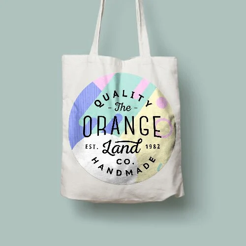 Natural canvas tote with a round badge print
