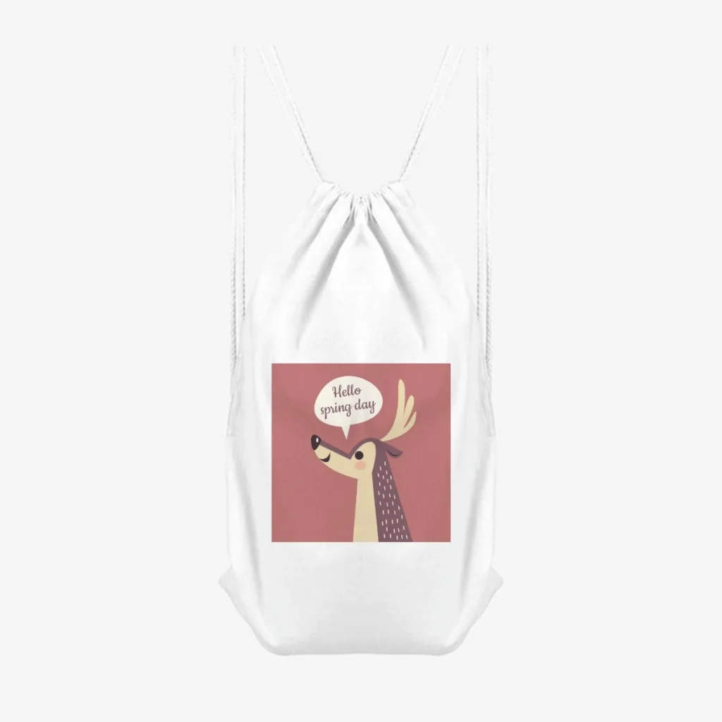 Hello Spring Deer Drawstring Bag, front view