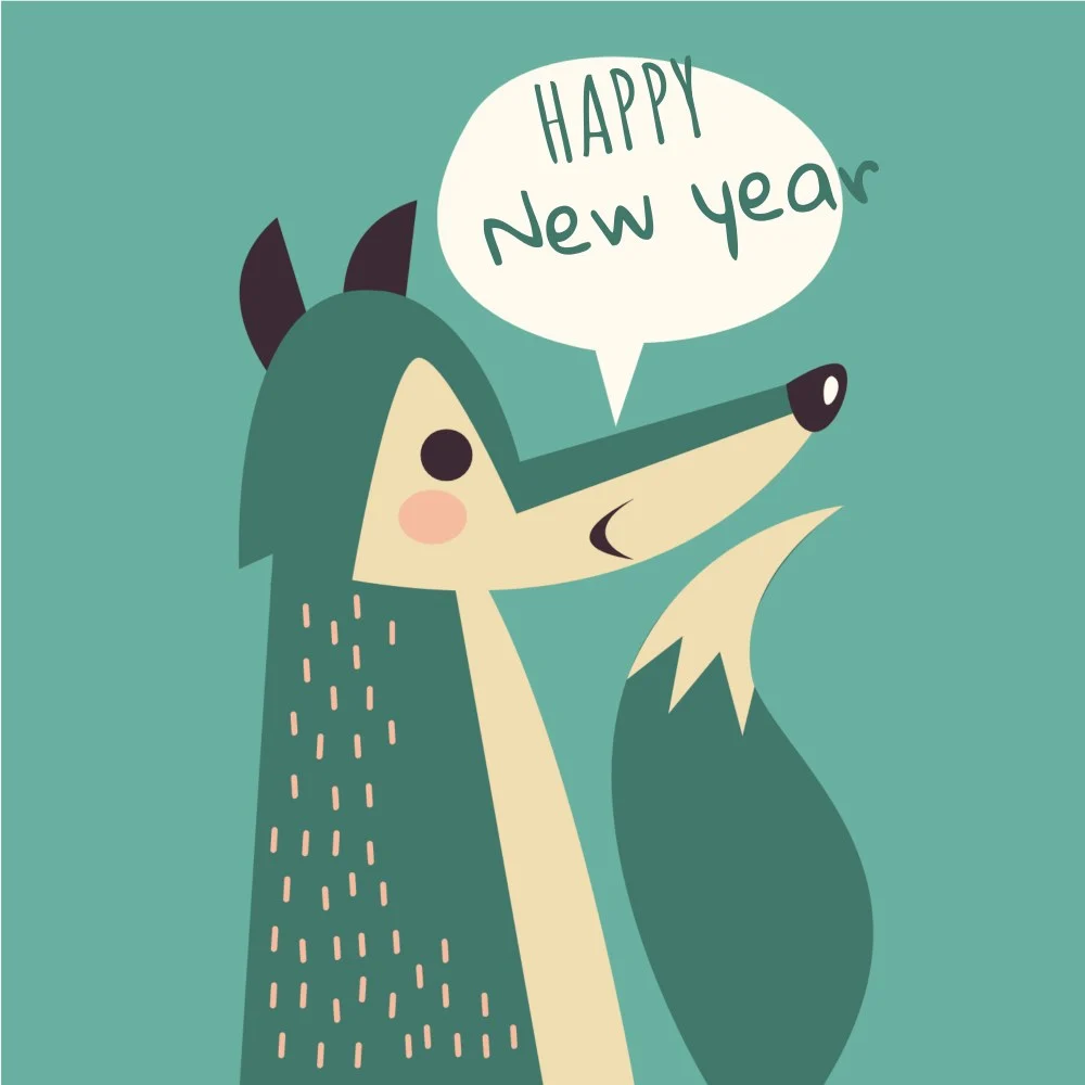 New Year Wolf Pouch design, flat