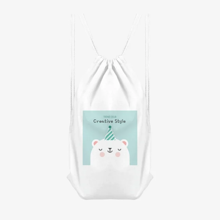 Party Polar Bear Drawstring Bag, front view