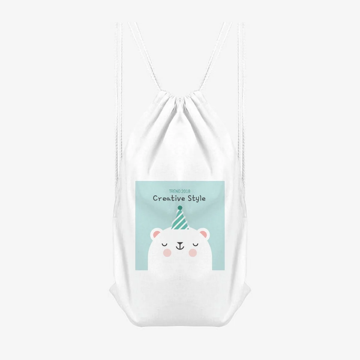 Party Polar Bear Drawstring Bag, front view