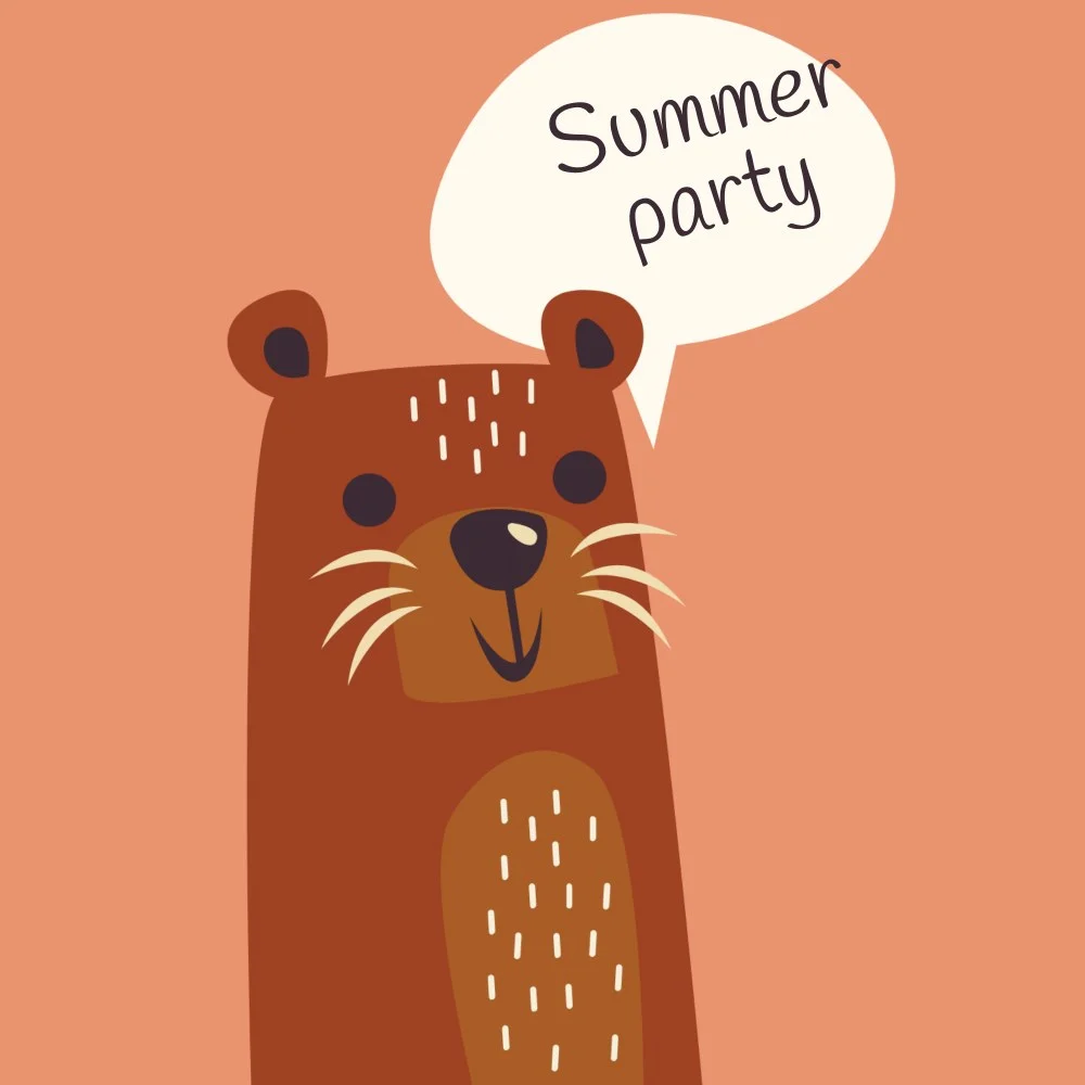 Summer Party Bear Drawstring Bag design, flat