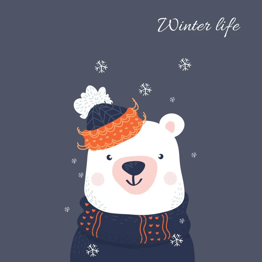 Winter Polar Bear Pouch design, flat