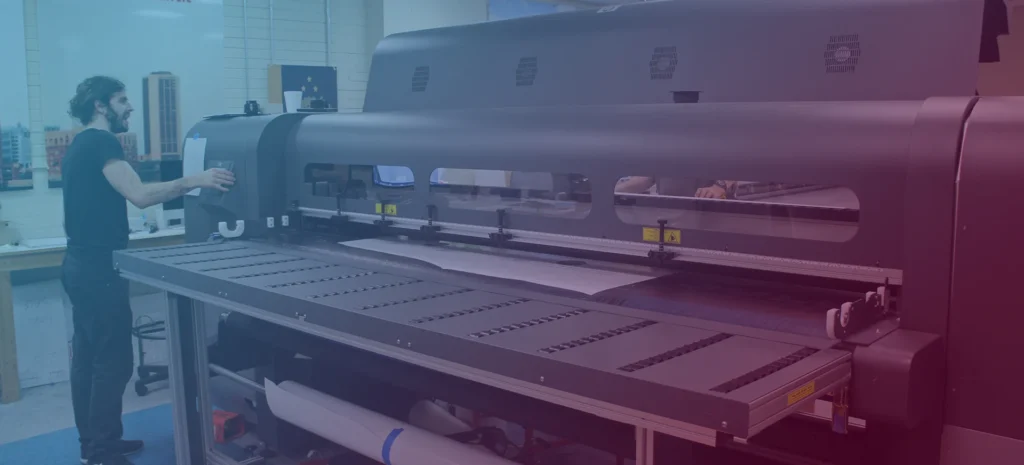 Wide-format printer printing a large poster